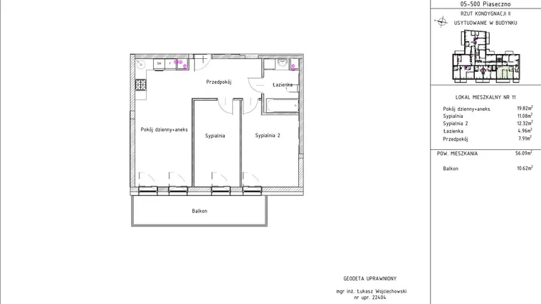 Rzut - Mieszkanie na sprzedaż 3 pokoje o powierzchni 56,09 m² - numer B1 – M1.2 w Primacasa