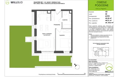 Rzut - Mieszkanie na sprzedaż 2 pokoje o powierzchni 44,31 m² - numer OP/A2/P0/05 w Osiedle Pogodne etap I