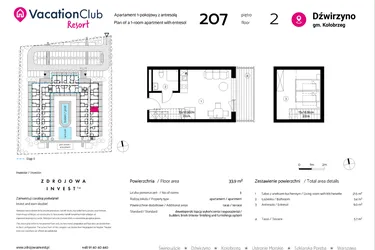 Rzut - Mieszkanie na sprzedaż 1 pokój o powierzchni 33,9 m² - numer 207 w VacationClub Resort