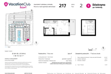 Rzut - Mieszkanie na sprzedaż 1 pokój o powierzchni 33,6 m² - numer 217 w VacationClub Resort