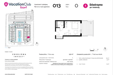 Rzut - Mieszkanie na sprzedaż 1 pokój o powierzchni 25,8 m² - numer 013 w VacationClub Resort