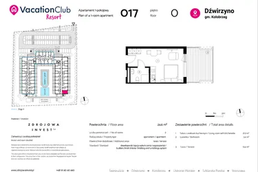 Rzut - Mieszkanie na sprzedaż 1 pokój o powierzchni 24,6 m² - numer 017 w VacationClub Resort
