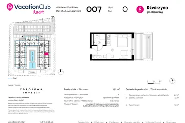 Rzut - Mieszkanie na sprzedaż 1 pokój o powierzchni 25,2 m² - numer 007 w VacationClub Resort