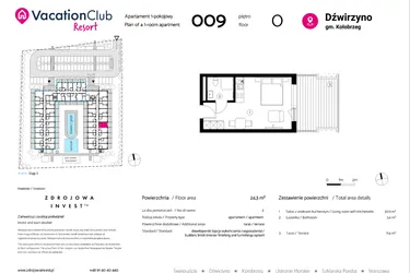 Rzut - Mieszkanie na sprzedaż 1 pokój o powierzchni 24,3 m² - numer 009 w VacationClub Resort