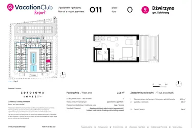 Rzut - Mieszkanie na sprzedaż 1 pokój o powierzchni 24,4 m² - numer 011 w VacationClub Resort