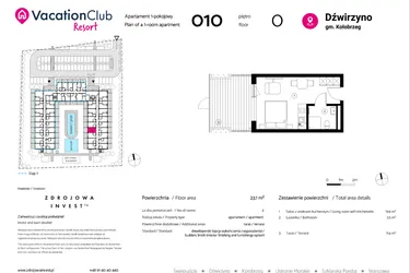 Rzut - Mieszkanie na sprzedaż 1 pokój o powierzchni 23,1 m² - numer 010 w VacationClub Resort
