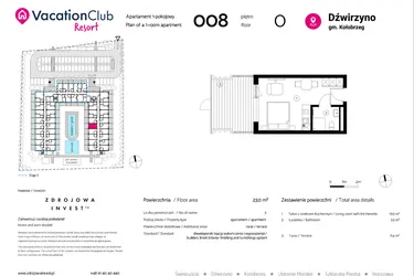 Rzut - Mieszkanie na sprzedaż 1 pokój o powierzchni 23 m² - numer 008 w VacationClub Resort