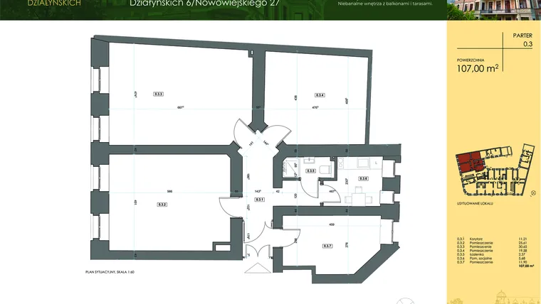Rzut - Mieszkanie na sprzedaż 4 pokoje o powierzchni 104,01 m² - numer 0.3 w Działyńskich 6