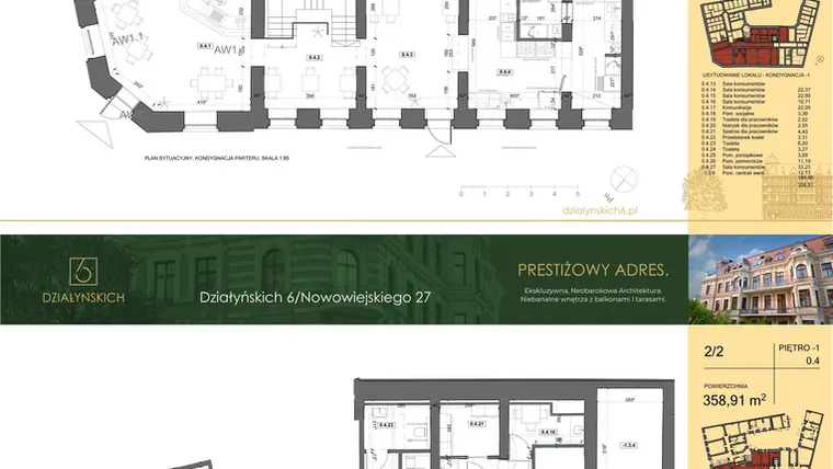Rzut - Mieszkanie na sprzedaż 16 pokoi o powierzchni 361,16 m² - numer 0.4 w Działyńskich 6