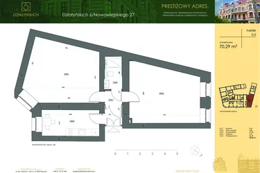 Rzut - Mieszkanie na sprzedaż 3 pokoje o powierzchni 69,23 m² - numer 0.5 w Działyńskich 6