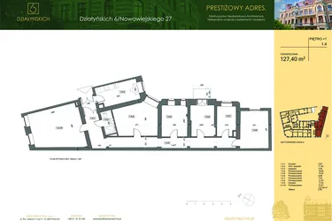 Rzut - Mieszkanie na sprzedaż 6 pokoi o powierzchni 127,09 m² - numer 1.4 w Działyńskich 6