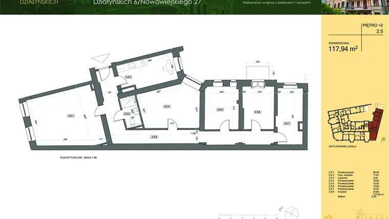 Rzut - Mieszkanie na sprzedaż 5 pokoi o powierzchni 117,14 m² - numer 2.5 w Działyńskich 6