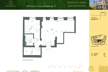 Rzut - Mieszkanie na sprzedaż 2 pokoje o powierzchni 43,24 m² - numer 2.7 w Działyńskich 6