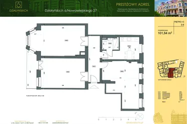 Rzut - Mieszkanie na sprzedaż 3 pokoje o powierzchni 99,64 m² - numer 3.6 w Działyńskich 6