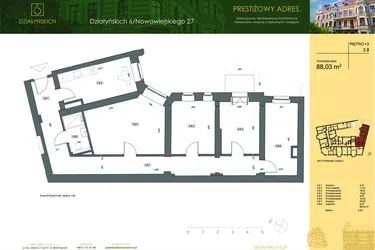 Rzut - Mieszkanie na sprzedaż 4 pokoje o powierzchni 89,81 m² - numer 3.8 w Działyńskich 6