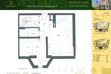 Rzut - Mieszkanie na sprzedaż 4 pokoje o powierzchni 73,68 m² - numer 5.3 w Działyńskich 6