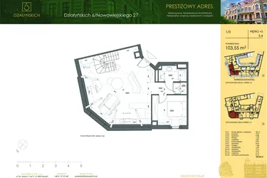 Rzut - Mieszkanie na sprzedaż 3 pokoje o powierzchni 100,25 m² - numer 5.4 w Działyńskich 6