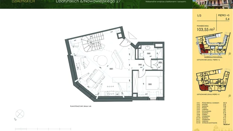 Rzut - Mieszkanie na sprzedaż 3 pokoje o powierzchni 100,25 m² - numer 5.4 w Działyńskich 6