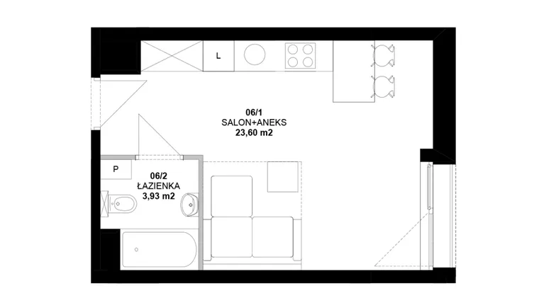 Rzut - Mieszkanie na sprzedaż 1 pokój o powierzchni 27,22 m² - numer 6 w Garbary 40