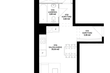 Rzut - Mieszkanie na sprzedaż 2 pokoje o powierzchni 43,24 m² - numer 17 w Garbary 40