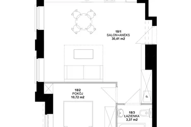 Rzut - Mieszkanie na sprzedaż 2 pokoje o powierzchni 43,74 m² - numer 18 w Garbary 40