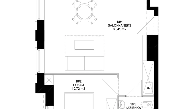 Rzut - Mieszkanie na sprzedaż 2 pokoje o powierzchni 43,74 m² - numer 18 w Garbary 40