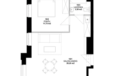 Rzut - Mieszkanie na sprzedaż 2 pokoje o powierzchni 42,18 m² - numer 19 w Garbary 40