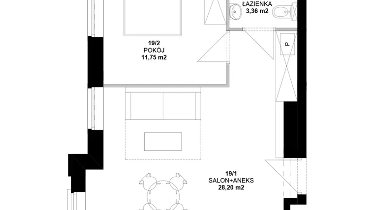 Rzut - Mieszkanie na sprzedaż 2 pokoje o powierzchni 42,18 m² - numer 19 w Garbary 40