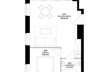 Rzut - Mieszkanie na sprzedaż 2 pokoje o powierzchni 38,58 m² - numer 23 w Garbary 40