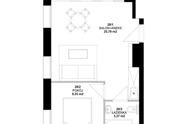 Rzut - Mieszkanie na sprzedaż 2 pokoje o powierzchni 37,26 m² - numer 28 w Garbary 40