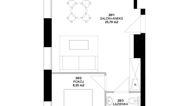 Rzut - Mieszkanie na sprzedaż 2 pokoje o powierzchni 37,26 m² - numer 28 w Garbary 40