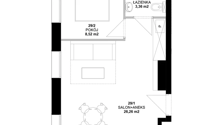 Rzut - Mieszkanie na sprzedaż 2 pokoje o powierzchni 37,85 m² - numer 29 w Garbary 40