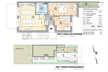 Rzut - Mieszkanie na sprzedaż 3 pokoje o powierzchni 55,78 m² - numer B22-P-A w Osiedle Bakaliowe