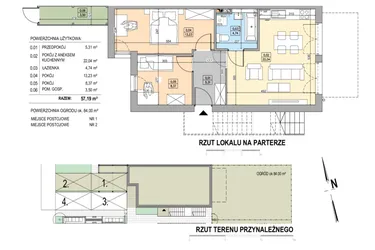 Rzut - Mieszkanie na sprzedaż 3 pokoje o powierzchni 57,55 m² - numer B24-P-B w Osiedle Bakaliowe
