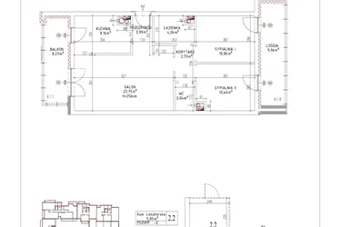 Rzut - Mieszkanie na sprzedaż 3 pokoje o powierzchni 64,05 m² - numer M-01 w Nałęczowska