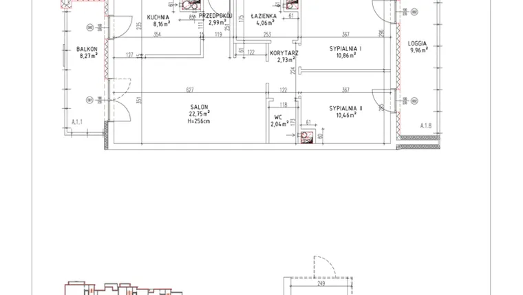 Rzut - Mieszkanie na sprzedaż 3 pokoje o powierzchni 64,05 m² - numer M-01 w Nałęczowska
