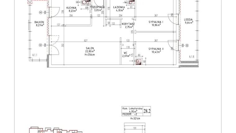 Rzut - Mieszkanie na sprzedaż 3 pokoje o powierzchni 64,29 m² - numer M-04 w Nałęczowska