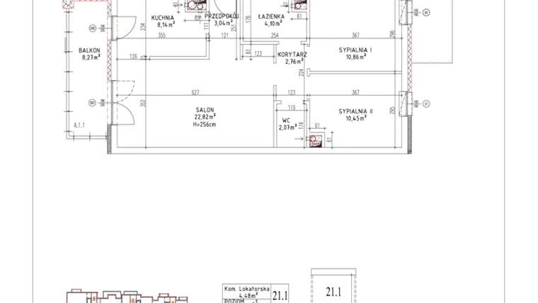 Rzut - Mieszkanie na sprzedaż 3 pokoje o powierzchni 64,24 m² - numer M-13 w Nałęczowska