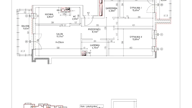 Rzut - Mieszkanie na sprzedaż 3 pokoje o powierzchni 72,87 m² - numer M-22 w Nałęczowska