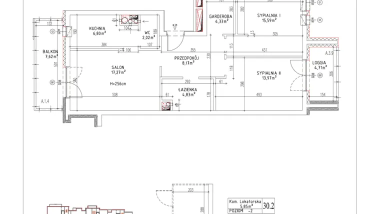 Rzut - Mieszkanie na sprzedaż 3 pokoje o powierzchni 72,98 m² - numer M-28 w Nałęczowska