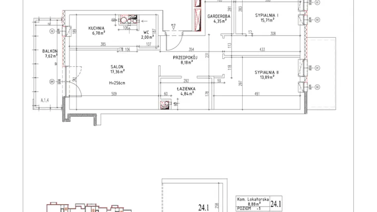 Rzut - Mieszkanie na sprzedaż 3 pokoje o powierzchni 73,11 m² - numer M-31 w Nałęczowska