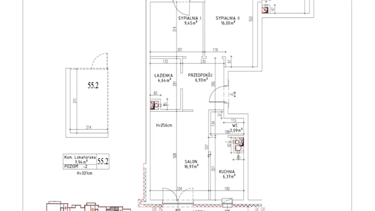 Rzut - Mieszkanie na sprzedaż 3 pokoje o powierzchni 68,83 m² - numer M-100 w Nałęczowska