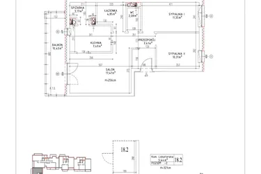 Rzut - Mieszkanie na sprzedaż 3 pokoje o powierzchni 64,07 m² - numer M-27 w Nałęczowska