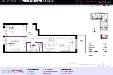 Rzut - Mieszkanie na sprzedaż 3 pokoje o powierzchni 54,12 m² - numer 2 w Wojciechowska Square
