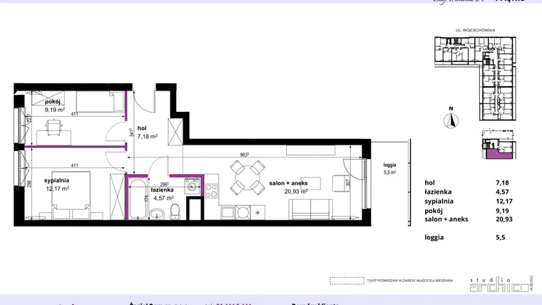 Rzut - Mieszkanie na sprzedaż 3 pokoje o powierzchni 54,12 m² - numer 2 w Wojciechowska Square