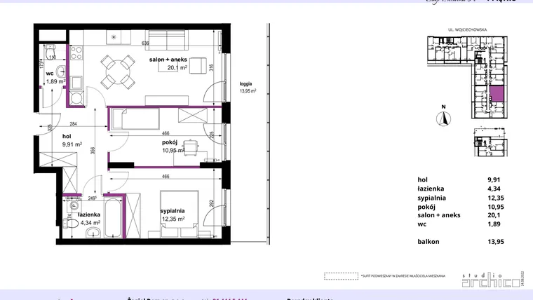 Rzut - Mieszkanie na sprzedaż 3 pokoje o powierzchni 59,41 m² - numer 5 w Wojciechowska Square