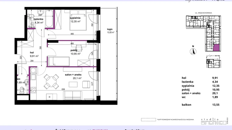 Rzut - Mieszkanie na sprzedaż 3 pokoje o powierzchni 59,37 m² - numer 6 w Wojciechowska Square