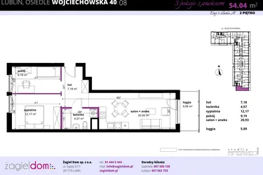 Rzut - Mieszkanie na sprzedaż 3 pokoje o powierzchni 54,16 m² - numer 8 w Wojciechowska Square