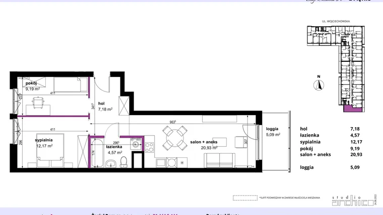 Rzut - Mieszkanie na sprzedaż 3 pokoje o powierzchni 54,16 m² - numer 8 w Wojciechowska Square