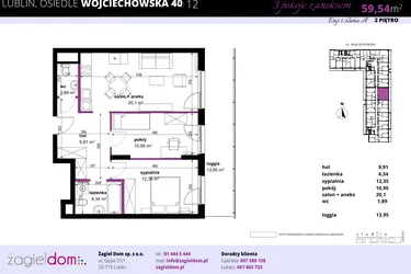 Rzut - Mieszkanie na sprzedaż 3 pokoje o powierzchni 59,79 m² - numer 12 w Wojciechowska Square
